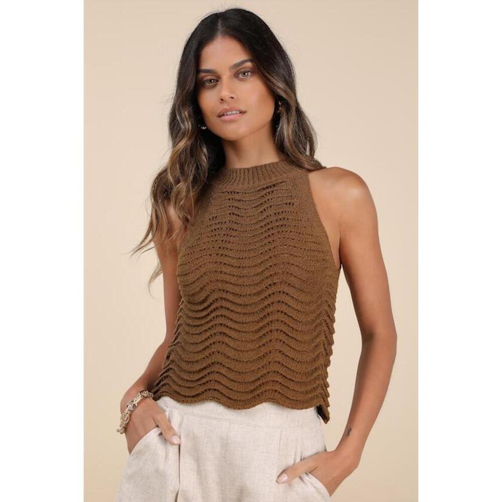 Lulus Calee Brown Pierced Knit Sleeveless Sweater Top - Size S